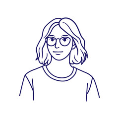 Minimalist Line Art Portrait of a Woman with Glasses. Simple and elegant hand drawn style that fits both digital and print needs.