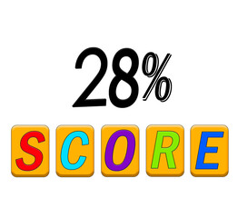 Twenty eight percent score sign illustration on white background.    
