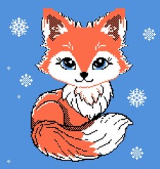 Cute fox image. Kids pixel art.