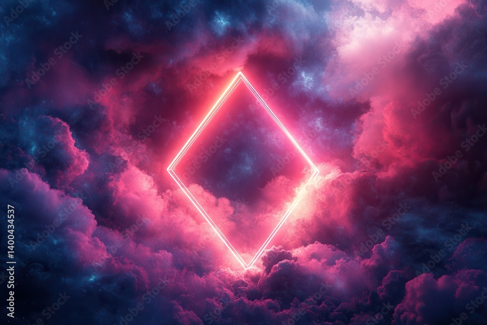 Poster Colorful stormy sky with glowing triangle shape surrounded by clouds at twilight creating a mystical atmosphere