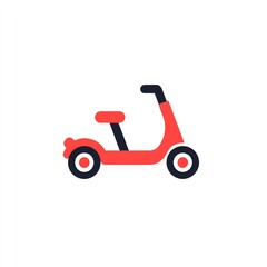 Child's red scooter icon.  Simple, stylized illustration of a kid's scooter.  Features a red body, dark gray wheels, and a small seat