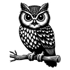 Owl Black And White Outline Vector