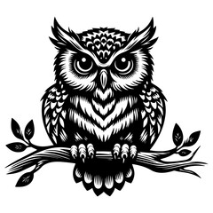 Owl Black And White Outline Vector