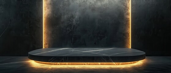 Contemporary blank podium with geometric abstraction, clean platform surface for digital product visualization and corporate branding concepts.