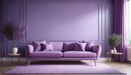 a square photo of a blank living room wall soft lavender tone with a smooth matte finish even lighting with no shadows flat and calm atmosphere minimalist design