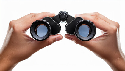 binoculars in hand isolated on transparent and white background find and search concept