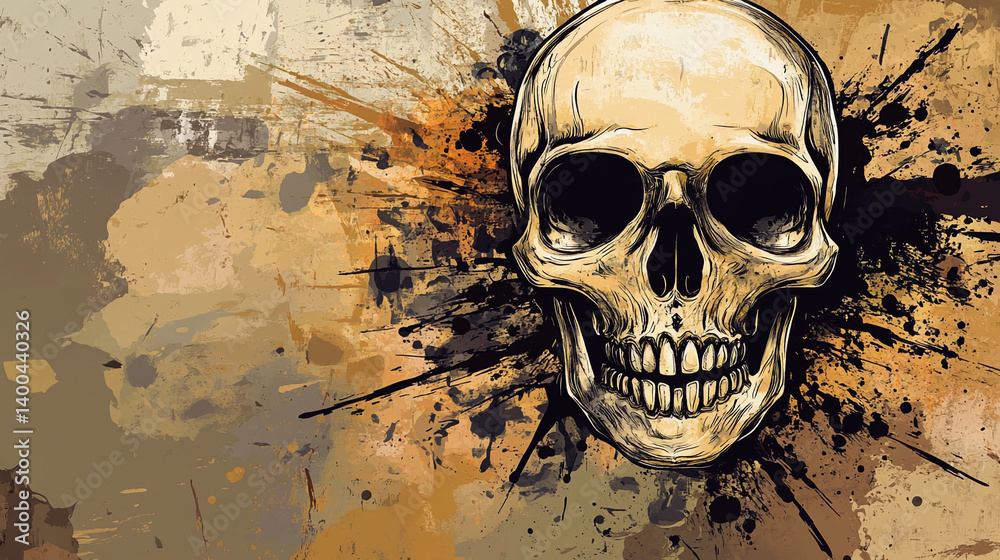 Poster Artistic skull illustration featuring abstract design elements Generative AI