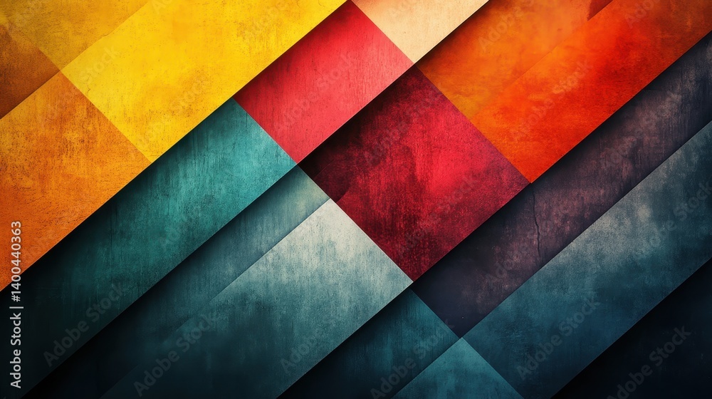 Poster Colorful abstract geometric shapes on a dark textured background creating a vibrant visual dynamic