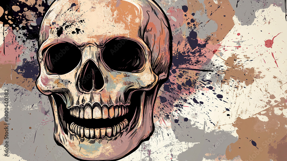 Poster artistic skull illustration featuring abstract elements and colors generative ai