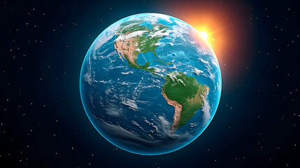 Obraz premium Earth sunrise, North and South America visible, detailed clouds and landmasses