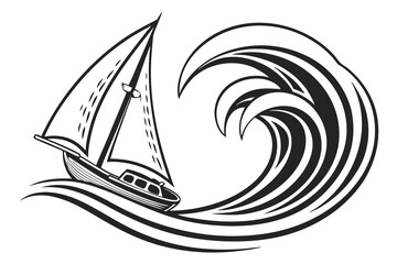 Sailing ship, yacht, and sailboat vector icons illustrate nautical travel on the sea with wind in their sails