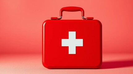 Fototapeta premium Red First Aid Kit on Light Background
