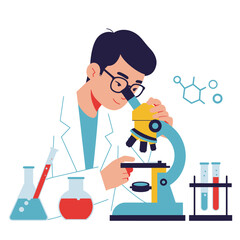Scientist Using Microscope in Laboratory Science Research Illustration