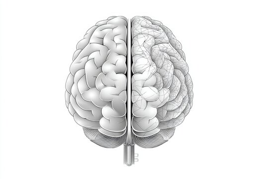 A minimalist line art of a human brain split into logical and emotional halves
