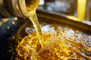 Sunflower natural oil production during seasonal harvest in traditional agricultural facility, generative AI