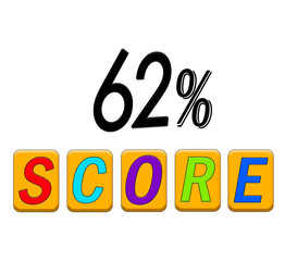 Sixty two percent score symbol on white background