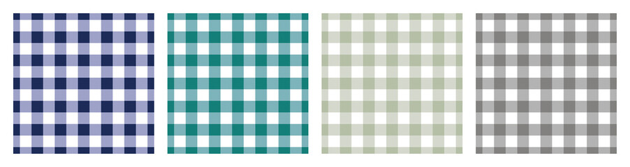 Gingham pattern background vector design picnic table cloth seamless texture in blue, teal, green pastel, and gray colors