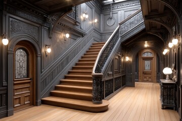 An old Victorian mansion decorated with cobwebs and ghosts