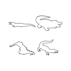 Set of Crocodiles Line Art Silhouettes – Minimalist Hand Drawn Crocodiles Outline