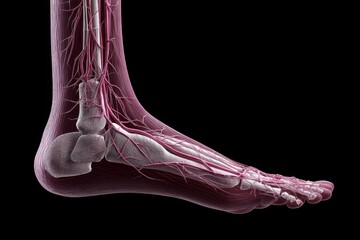 Hyper realistic close-up of the human foot showing detailed skin texture, bones, and veins