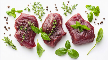 Fresh kangaroo meat with herbs prepared for cooking Generative AI