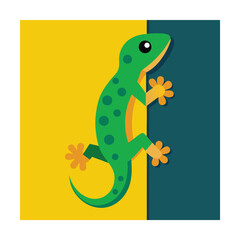 Cute Cartoon Gecko Climbing on a Wall