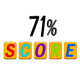 Seventy one percent score sign illustration isolated on white background.