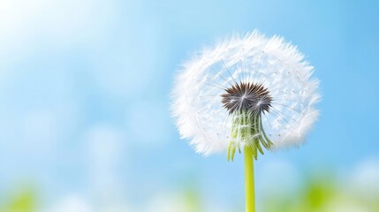 Naklejka premium Fluffy dandelion seed head against a clear sky