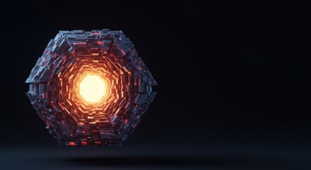 Abstract Hexagonal Structure Glowing Tunnel Digital Art Futuristic Technology