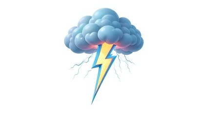 A dynamic 3D cartoon thunderstorm with vibrant lightning strikes, set against a clean white background, bringing energy and excitement with bold colors and animated stormy details
