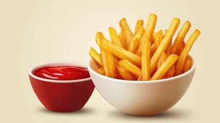  A plate of chicken tenders with french fries and ketchup, presented on a wooden surface.