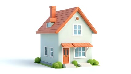 A charming 3D cartoon house with colorful walls and a playful design, isolated on a pure white background, bringing warmth and whimsy through its bright details and cozy animated appearance