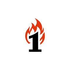 number one with fire business company logo vector illustration template design