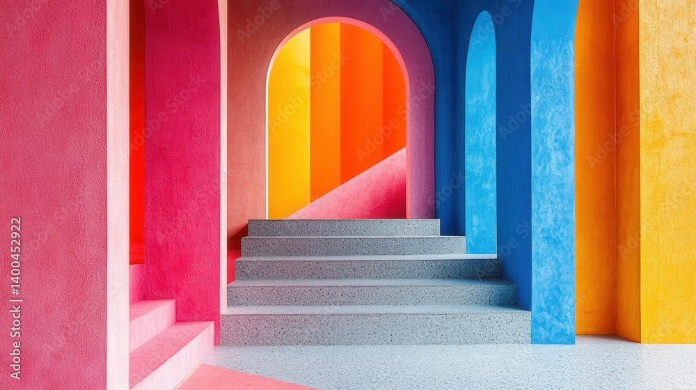 Aufkleber vibrant geometric abstract composition featuring bold colors and dynamic shapes depicting a stylized
