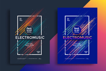 Electronic music festival poster with abstract gradient lines. Cover design Electro sound fest.