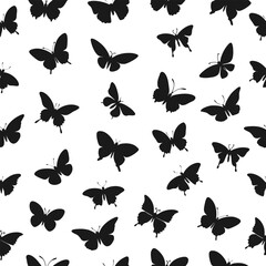 Seamless pattern of elegant black butterfly silhouettes
