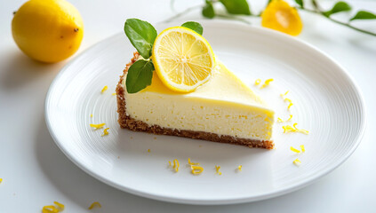 Lemon Cheesecake Slice: Creamy Dessert with Citrus Garnish