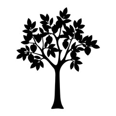Obraz premium Monochrome Vector Silhouette of a Tree with Fruits, Leaves, and Branches