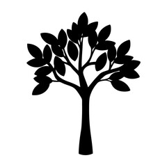 Obraz premium Simple black tree silhouette image featuring leaves, branches, and a distinct trunk