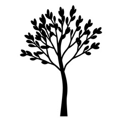 Fototapeta premium Silhouette of a stylized tree with small leaves on a white background