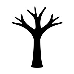 Minimalist black silhouette of a leafless tree against a clean white background