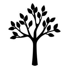 Obraz premium Stylized black tree silhouette with numerous leaves isolated on white background