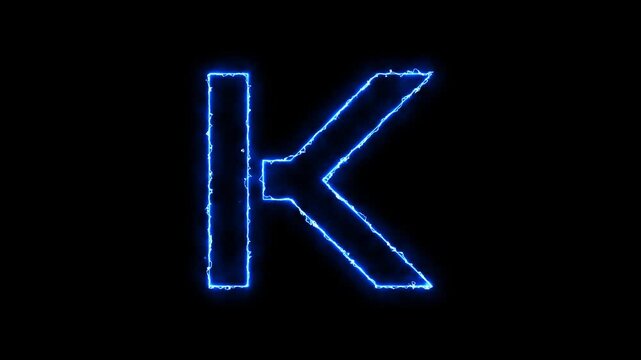 Letter K animated with glowing blue spark strokes, giving it a dynamic electric feel. Ideal for tech intros, monogram animations, digital typography projects, and futuristic branding visuals.