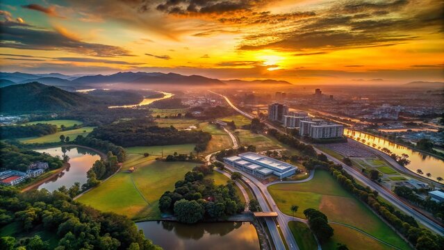 Kangar, Perlis, Malaysia: Stunning Aerial Sunset Over Cityscape - Drone Photography