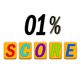 one percent score text isolated on white background
