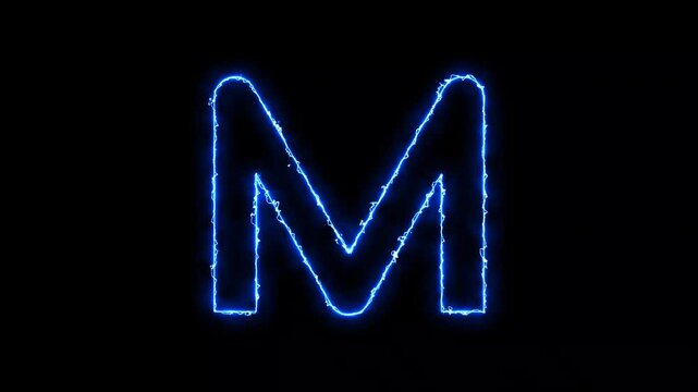 Letter M glowing with electric blue spark strokes and flickering loop animation. Perfect for digital media design, motion titles, monogram intros, and sci-fi-themed branding visuals.