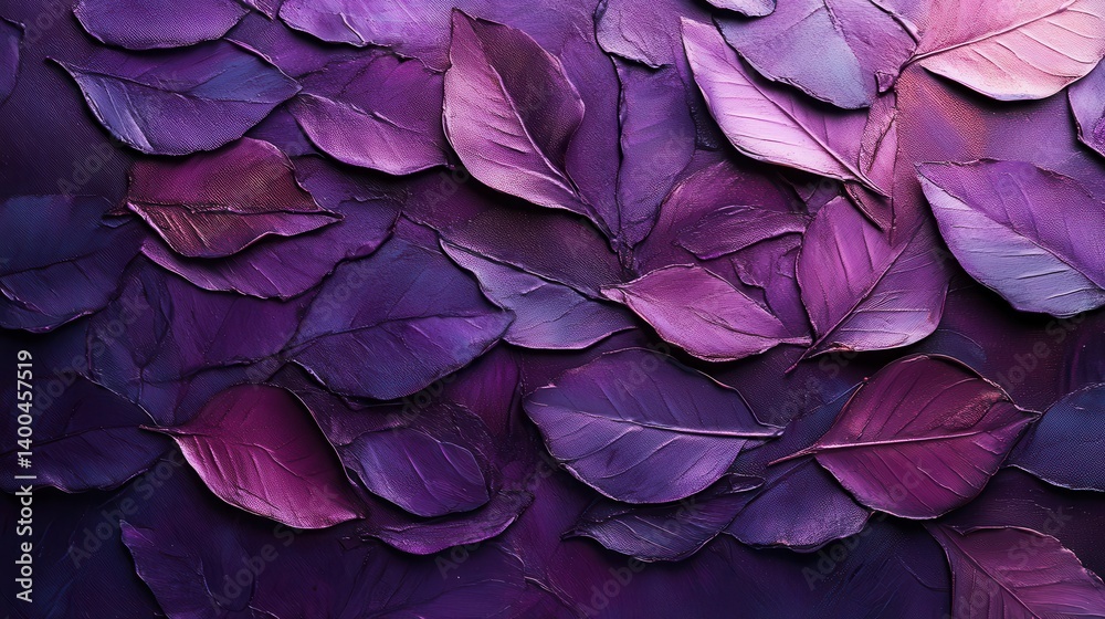 Poster colorful arrangement of purple leaves creating a textured background in an artistic display highligh