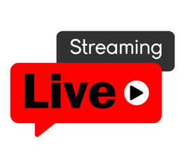 Live streaming icon. Video live broadcasting for blog, television, movies, shows, news and various video content. Live streaming red buttons stock vector, symbol illustration28.ai