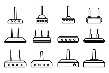  router line art illustration of home network setup.