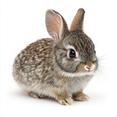 Obraz premium Charming close up of a fluffy wild rabbit with intricate fur texture on a clean white background in studio light